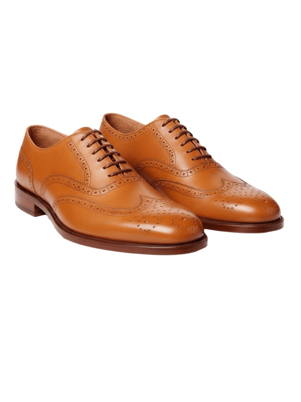 Polo Ralph Lauren Atley Calfskin Wingtip Oxford Shoes Tan Leather Brogue